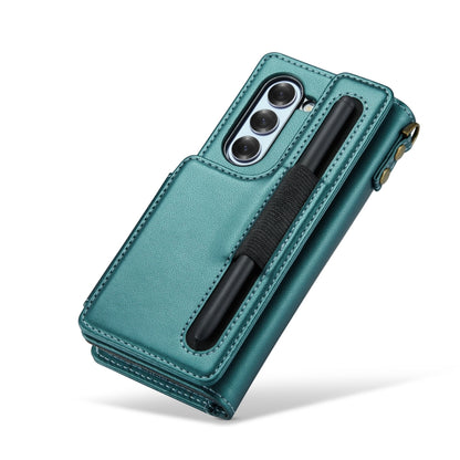 For Samsung Galaxy Z Fold6 5G CaseMe C22 PC+TPU Business Style RFID Anti-theft Lanyard Leather Phone Case with Pen Slot(Blue Green) - Galaxy Z Fold6 5G Cases by CaseMe | Online Shopping UK | buy2fix