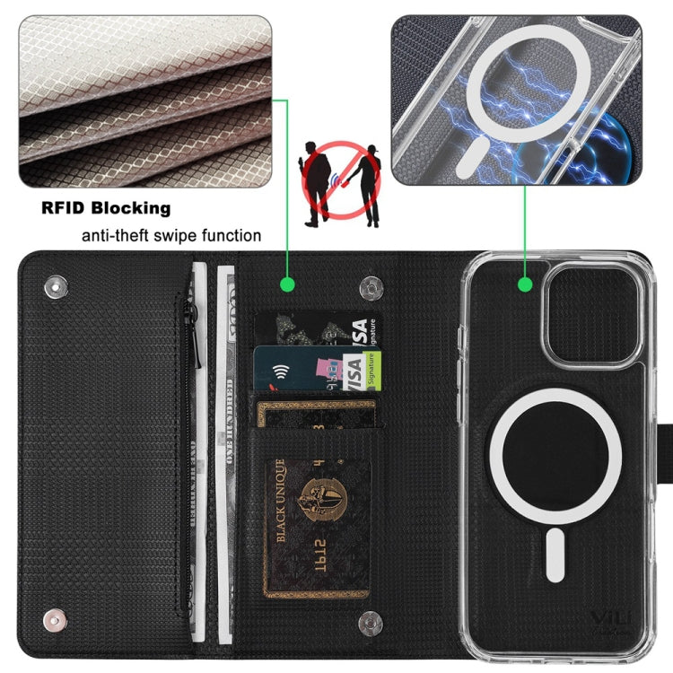 For iPhone 15 Plus ViLi GHB-C Series RFID MagSafe Magnetic Flip Leather Phone Case(Black) - iPhone 15 Plus Cases by ViLi | Online Shopping UK | buy2fix