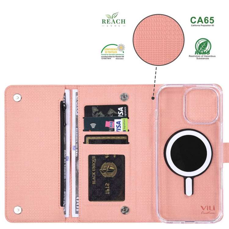 For iPhone 14 Pro ViLi GHB-C Series RFID MagSafe Magnetic Flip Leather Phone Case(Pink) - iPhone 14 Pro Cases by ViLi | Online Shopping UK | buy2fix