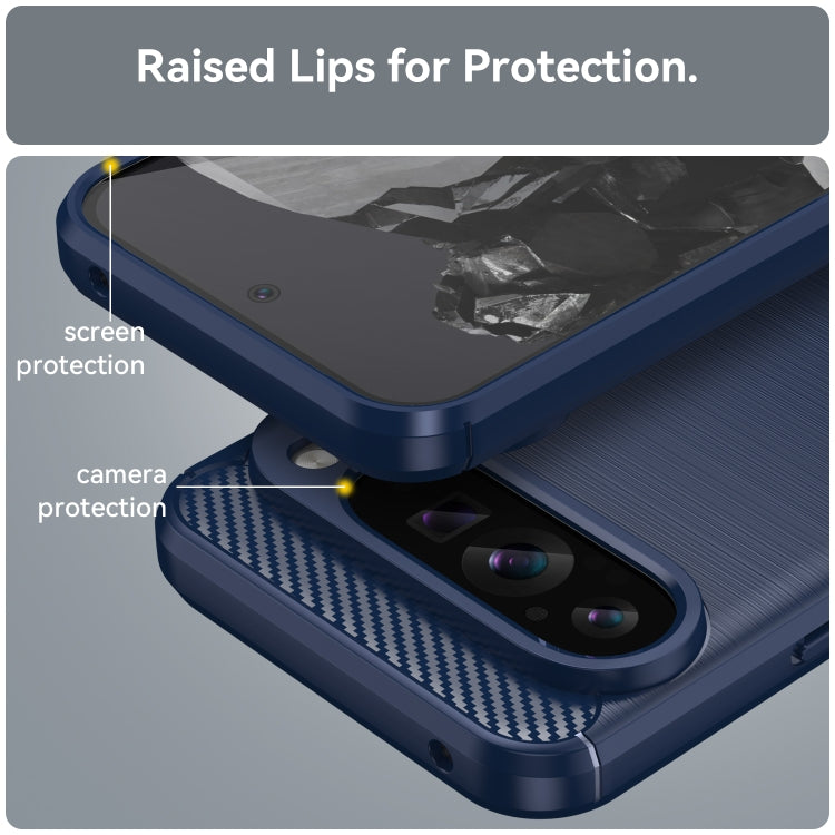 For Google Pixel 9 Pro XL Brushed Texture Carbon Fiber TPU Phone Case(Blue) - Google Cases by buy2fix | Online Shopping UK | buy2fix