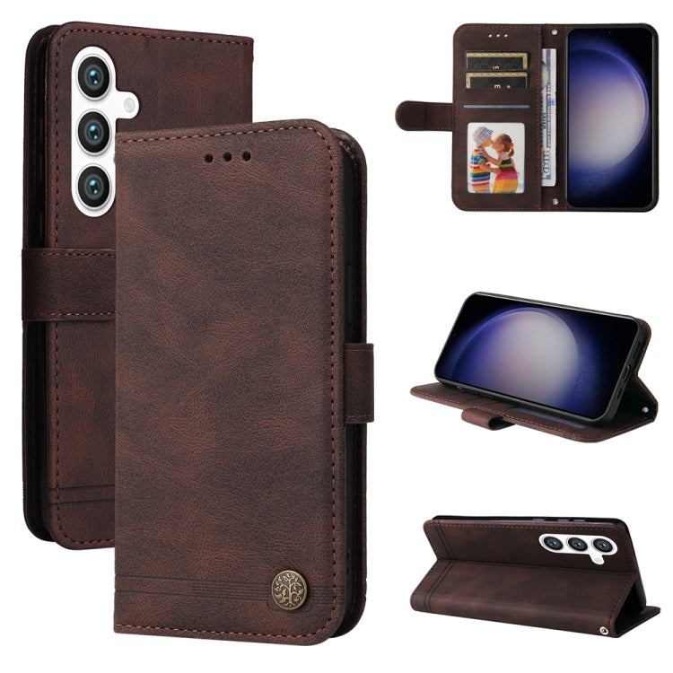 For Samsung Galaxy S25 5G Skin Feel Life Tree Metal Button Leather Phone Case(Brown) - Galaxy S25 5G Cases by buy2fix | Online Shopping UK | buy2fix