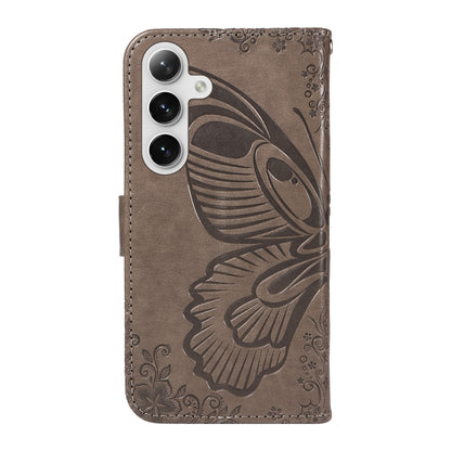 For Samsung Galaxy S25 / S24 5G Swallowtail Butterfly Embossed Leather Phone Case(Grey) - Galaxy S25 5G Cases by buy2fix | Online Shopping UK | buy2fix