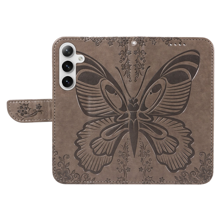 For Samsung Galaxy S25 / S24 5G Swallowtail Butterfly Embossed Leather Phone Case(Grey) - Galaxy S25 5G Cases by buy2fix | Online Shopping UK | buy2fix