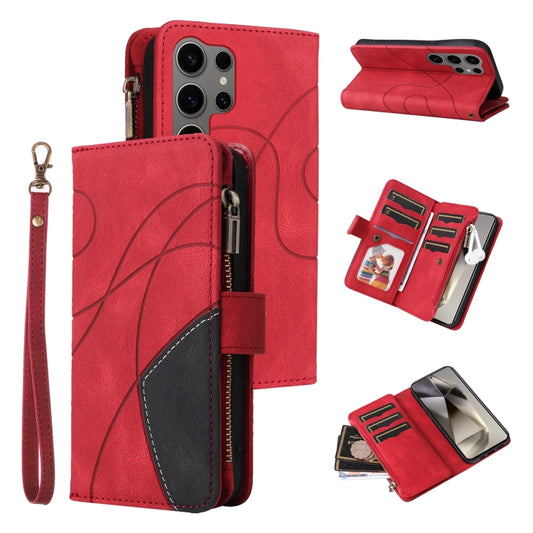 For Samsung Galaxy S25 Ultra 5G Dual-color 9 Card Slots Zipper Wallet Leather Phone Case(Red) - Galaxy S25 Ultra 5G Cases by buy2fix | Online Shopping UK | buy2fix