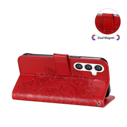 For Samsung Galaxy S25 5G Seven-petal Flowers Embossing Leather Phone Case(Red) - Galaxy S25 5G Cases by buy2fix | Online Shopping UK | buy2fix