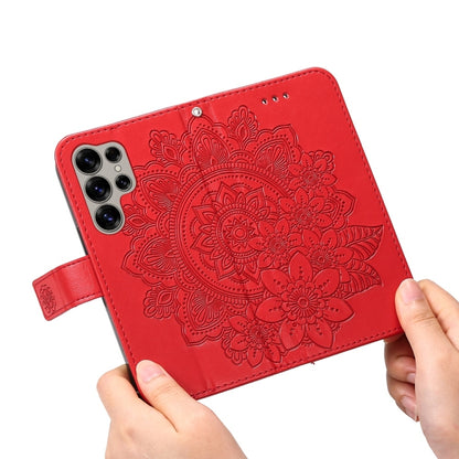 For Samsung Galaxy S25 Ultra 5G Seven-petal Flowers Embossing Leather Phone Case(Red) - Galaxy S25 Ultra 5G Cases by buy2fix | Online Shopping UK | buy2fix