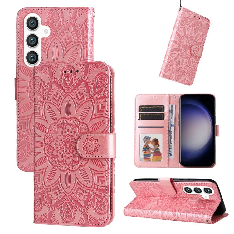 For Samsung Galaxy S25 5G Embossed Sunflower Leather Phone Case(Rose Gold) - Galaxy S25 5G Cases by buy2fix | Online Shopping UK | buy2fix