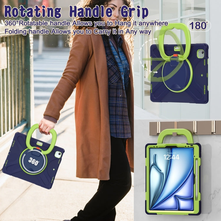 For iPad Air 13 2024 Silicone Hybrid PC Tablet Case with Holder & Shoulder Strap(Navy Blue Lime) - iPad Air 13 2024 Cases by buy2fix | Online Shopping UK | buy2fix