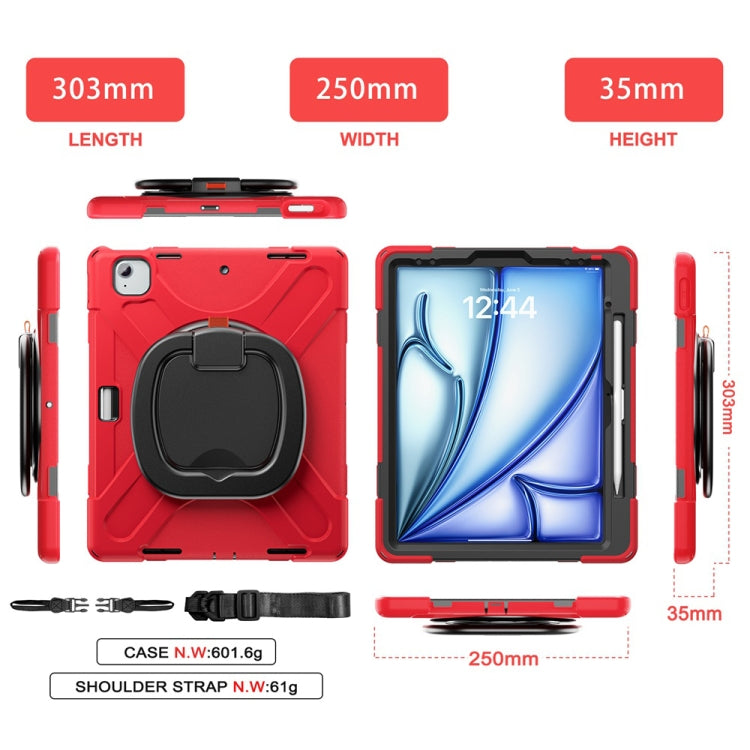 For iPad Air 13 2024 Silicone Hybrid PC Tablet Case with Holder & Shoulder Strap(Red) - iPad Air 13 2024 Cases by buy2fix | Online Shopping UK | buy2fix