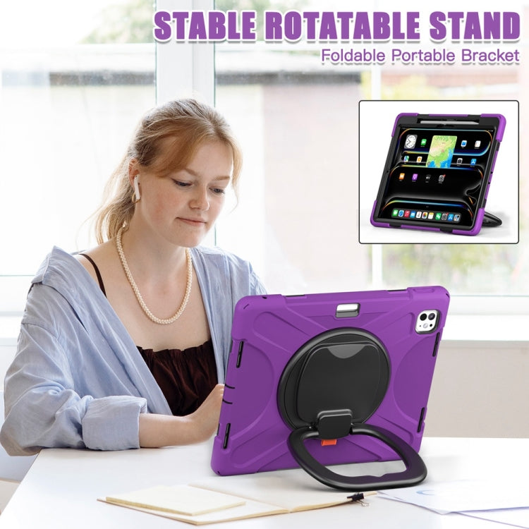 For iPad Pro 13 2024 Silicone Hybrid PC Tablet Case with Holder & Shoulder Strap(Purple) - iPad Pro 13 2024 Cases by buy2fix | Online Shopping UK | buy2fix