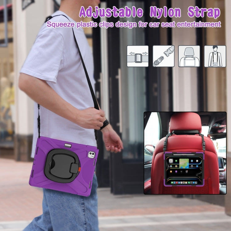 For iPad Pro 13 2024 Silicone Hybrid PC Tablet Case with Holder & Shoulder Strap(Purple) - iPad Pro 13 2024 Cases by buy2fix | Online Shopping UK | buy2fix