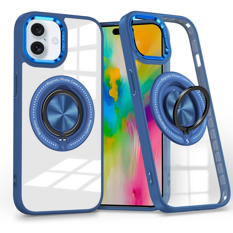 For iPhone 16 Plus Magnetic Rotating Ring Holder Phone Case(Dark Blue) - iPhone 16 Plus Cases by buy2fix | Online Shopping UK | buy2fix