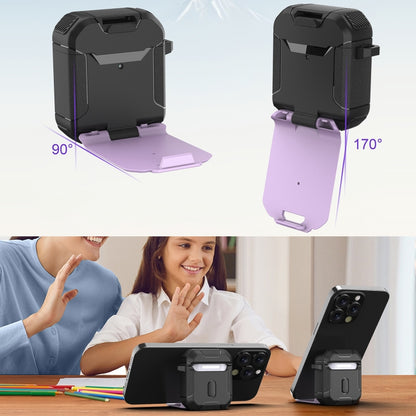 For AirPods 2 / 1 Phone Holder Design Earbuds Box Protective Case(Purple) - For AirPods 1/2 by buy2fix | Online Shopping UK | buy2fix