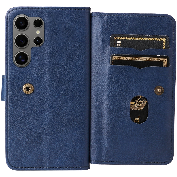 For Samsung Galaxy S25 Ultra 5G Multi-Function Wallet 10 Card Slots Leather Phone Case(Dark Blue) - Galaxy S25 Ultra 5G Cases by buy2fix | Online Shopping UK | buy2fix