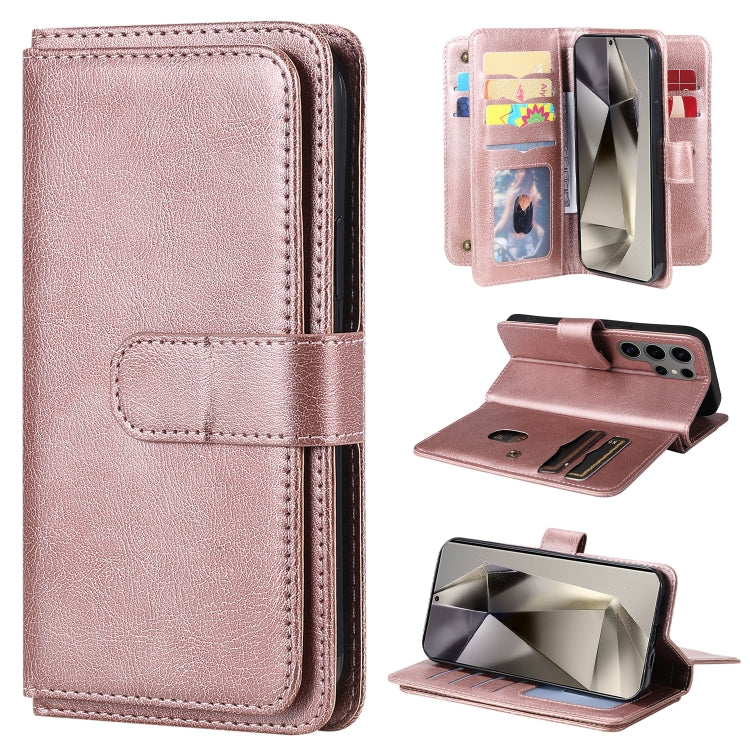 For Samsung Galaxy S25 Ultra 5G Multi-Function Wallet 10 Card Slots Leather Phone Case(Rose Gold) - Galaxy S25 Ultra 5G Cases by buy2fix | Online Shopping UK | buy2fix