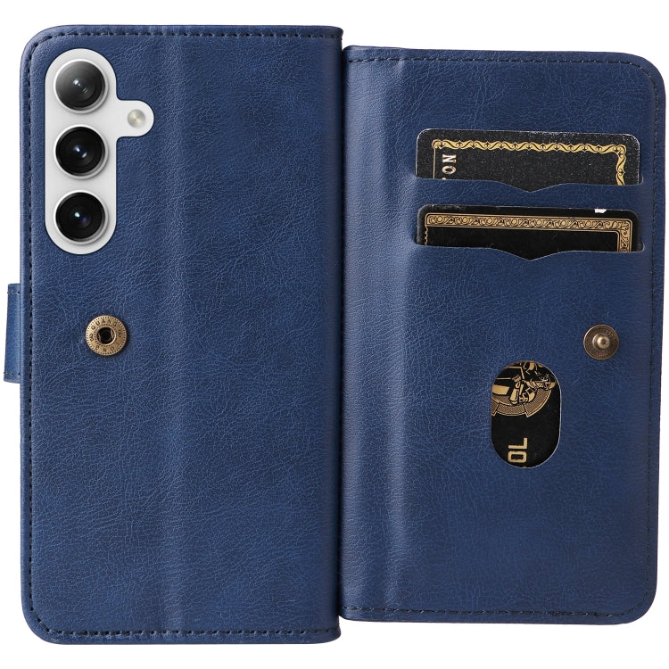 For Samsung Galaxy S25 / S24 5G Multi-Function Wallet 10 Card Slots Leather Phone Case(Dark Blue) - Galaxy S25 5G Cases by buy2fix | Online Shopping UK | buy2fix