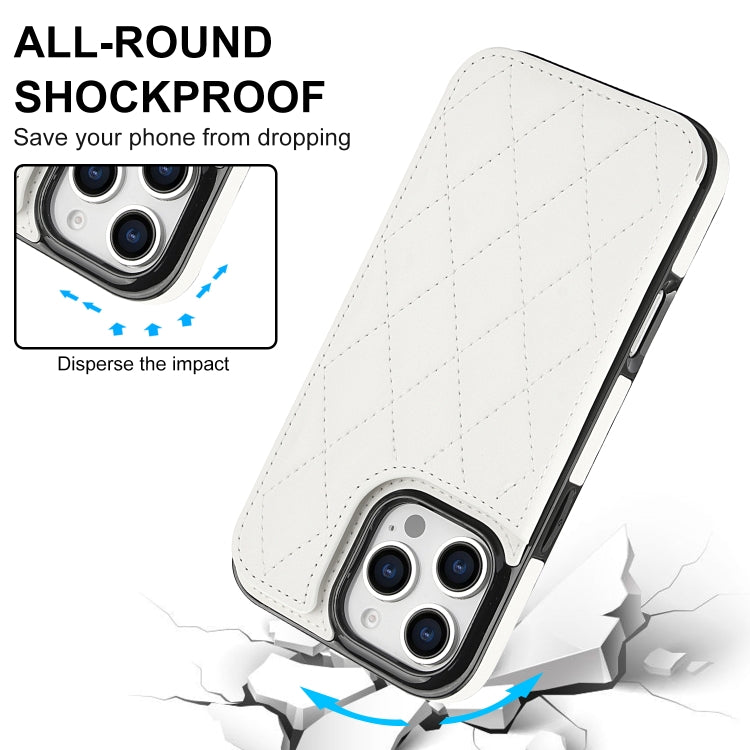 For iPhone 16 Pro Double Buckle Rhombic PU Leather Phone Case(White) - iPhone 16 Pro Cases by buy2fix | Online Shopping UK | buy2fix