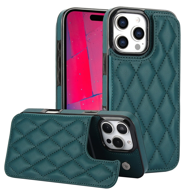 For iPhone 16 Pro Double Buckle Rhombic PU Leather Phone Case(Green) - iPhone 16 Pro Cases by buy2fix | Online Shopping UK | buy2fix