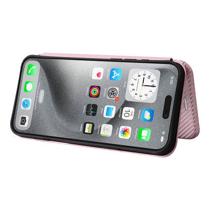 For iPhone 16 Pro Carbon Fiber Texture Flip Leather Phone Case(Pink) - iPhone 16 Pro Cases by buy2fix | Online Shopping UK | buy2fix