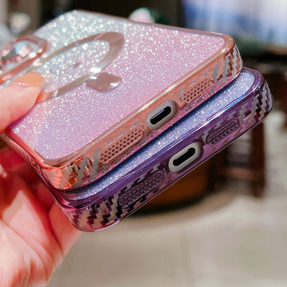 For iPhone 12 Pro Loves Gradient Glitter Carbon Fiber Magsafe TPU Phone Case(Purple) - iPhone 12 / 12 Pro Cases by buy2fix | Online Shopping UK | buy2fix