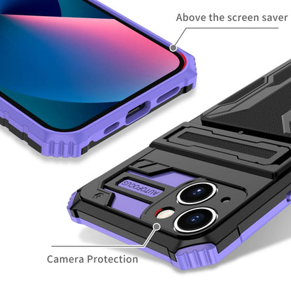 For iPhone 15 Kickstand Armor Card Wallet Phone Case(Purple) - iPhone 15 Cases by buy2fix | Online Shopping UK | buy2fix