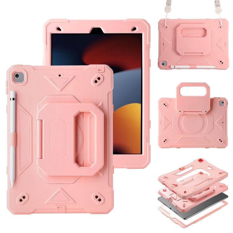 For iPad 10.2 2021 / 2020 / 2019 Legend Grip Holder Silicone Hybrid PC Tablet Case with Strap(Pink) - iPad 10.2 Cases by buy2fix | Online Shopping UK | buy2fix