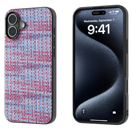 For iPhone 16 Black Frame Color Lattice Texture PU Phone Case(Purple) - iPhone 16 Cases by buy2fix | Online Shopping UK | buy2fix