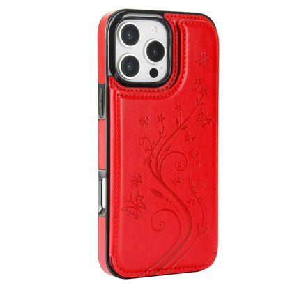 For iPhone 16 Pro Double Buckle Butterfly Embossing PU Phone Case(Red) - iPhone 16 Pro Cases by buy2fix | Online Shopping UK | buy2fix