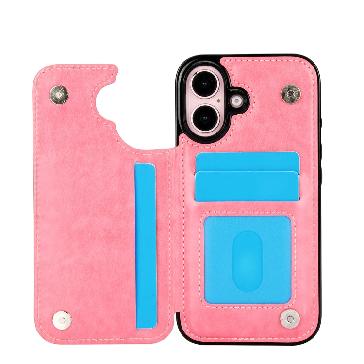 For iPhone 16 Double Buckle Butterfly Embossing PU Phone Case(Pink) - iPhone 16 Cases by buy2fix | Online Shopping UK | buy2fix