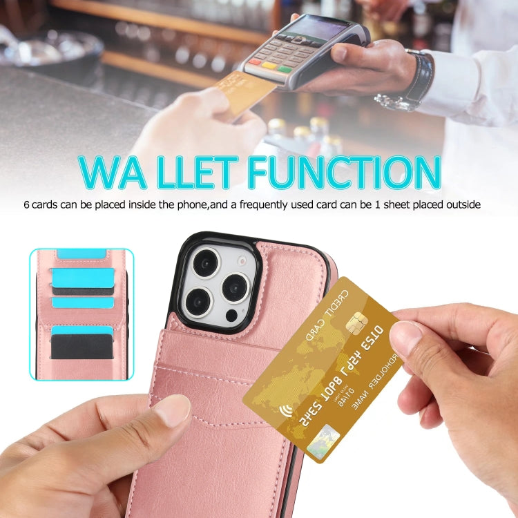 For iPhone 16 Pro Solid Color Card Slots Bracket PU Phone Case(Rose Gold) - iPhone 16 Pro Cases by buy2fix | Online Shopping UK | buy2fix