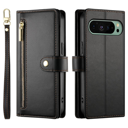 For Google Pixel 9 / 9 Pro Nine Card-slot Zipper Wallet Bag Leather Phone Case(Black) - Google Cases by buy2fix | Online Shopping UK | buy2fix