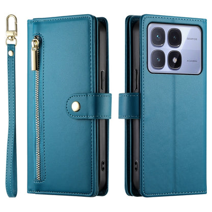 For Redmi K70 Ultra Nine Card-slot Zipper Wallet Bag Leather Phone Case(Blue) - Xiaomi Cases by buy2fix | Online Shopping UK | buy2fix