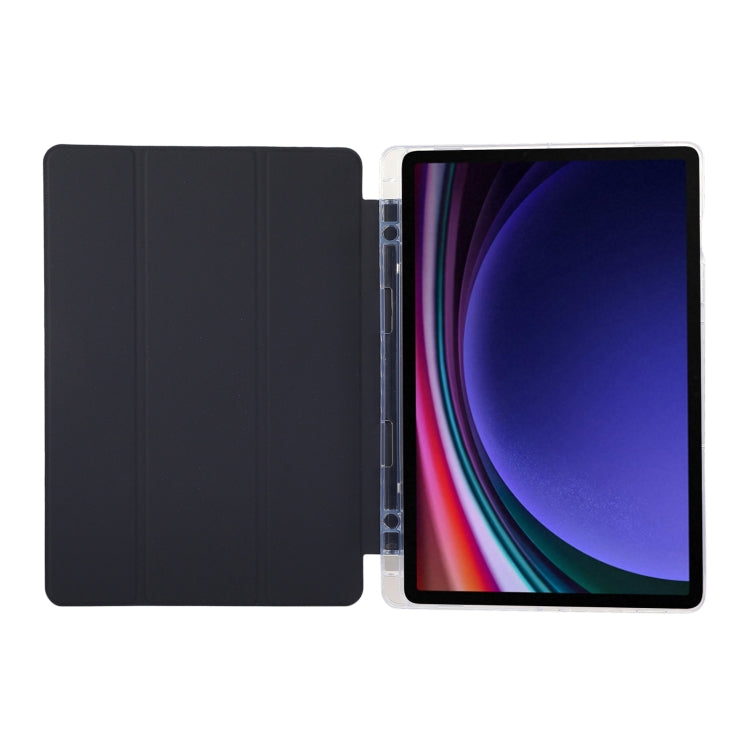 For Samsung Galaxy Tab S9 / S9 FE Carbon Fiber Clear Acrylic 3-Fold Leather Tablet Case(Dark Blue) - Galaxy Tab S9 Cases by buy2fix | Online Shopping UK | buy2fix