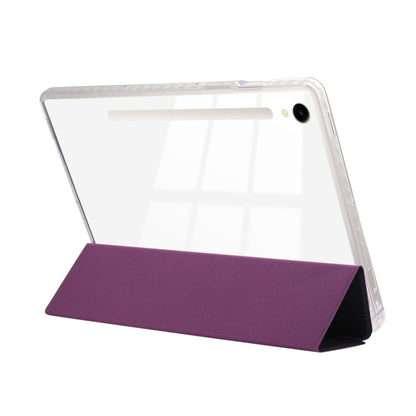 For Samsung Galaxy Tab S9 / S9 FE Carbon Fiber Clear Acrylic 3-Fold Leather Tablet Case(Purple) - Galaxy Tab S9 Cases by buy2fix | Online Shopping UK | buy2fix