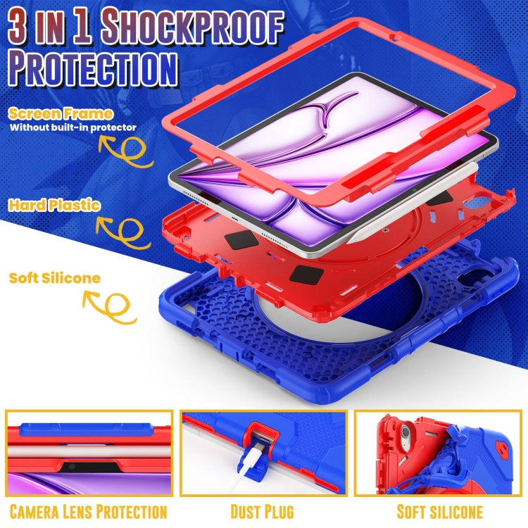 For iPad Air 11 2024 Spider Rotation Handle Silicone Hybrid PC Tablet Case(Red Blue) - iPad Air 11 2024 Cases by buy2fix | Online Shopping UK | buy2fix