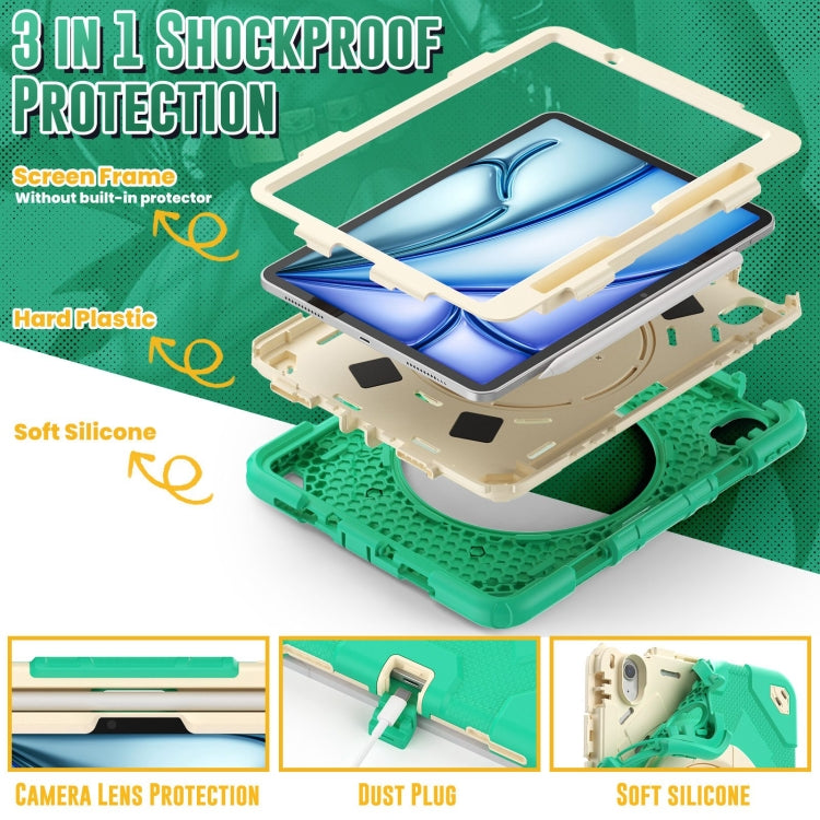 For iPad Air 11 2024 Spider Rotation Handle Silicone Hybrid PC Tablet Case(Cyan Beige) - iPad Air 11 2024 Cases by buy2fix | Online Shopping UK | buy2fix