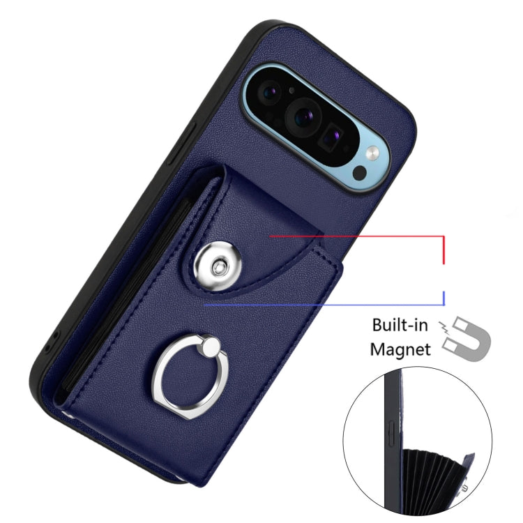 For Google Pixel 9 Pro XL Organ Card Bag Ring Holder Phone Case with Long Lanyard(Blue) - Google Cases by buy2fix | Online Shopping UK | buy2fix