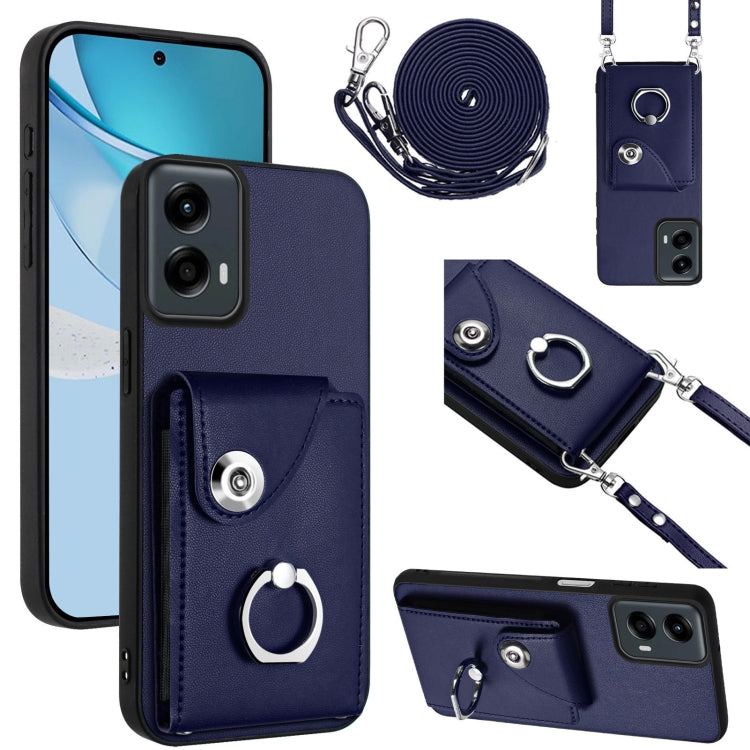 For Motorola Moto G 5G 2024 Organ Card Bag Ring Holder Phone Case with Long Lanyard(Blue) - Motorola Cases by buy2fix | Online Shopping UK | buy2fix