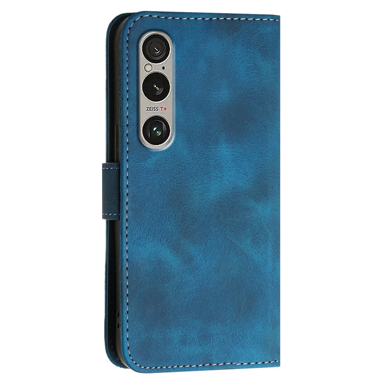 For Sony Xperia 1 VI 2024 YX0080 Grid Butterfly Embossed Pattern Flip Leather Phone Case with Lanyard(Dark Blue) - Sony Cases by buy2fix | Online Shopping UK | buy2fix