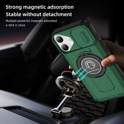 For iPhone 16 Sliding Camshield TPU Hybrid PC Magnetic Holder Phone Case(Dark Green) - iPhone 16 Cases by buy2fix | Online Shopping UK | buy2fix