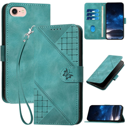 For iPhone SE 2024 YX0080 Grid Butterfly Embossed Pattern Flip Leather Phone Case with Lanyard(Light Blue) - More iPhone Cases by buy2fix | Online Shopping UK | buy2fix