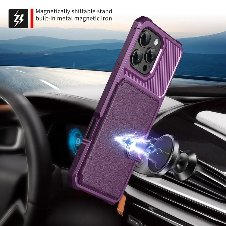 For iPhone 16 Pro Max Magnetic Wallet Card Bag Leather Phone Case(Purple) - iPhone 16 Pro Max Cases by buy2fix | Online Shopping UK | buy2fix