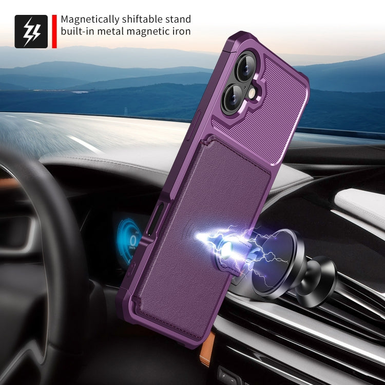 For iPhone 16 Magnetic Wallet Card Bag Leather Phone Case(Purple) - iPhone 16 Cases by buy2fix | Online Shopping UK | buy2fix