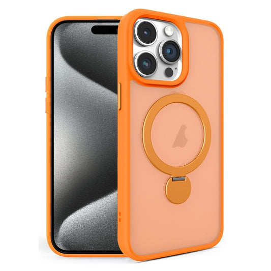 For iPhone 15 Pro 360 Degree Rotating MagSafe Magnetic Bracket Frosted Phone Case(Orange) - iPhone 15 Pro Cases by buy2fix | Online Shopping UK | buy2fix