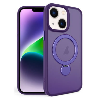 For iPhone 14 Plus 360 Degree Rotating MagSafe Magnetic Bracket Frosted Phone Case(Dark Purple) - iPhone 14 Plus Cases by buy2fix | Online Shopping UK | buy2fix