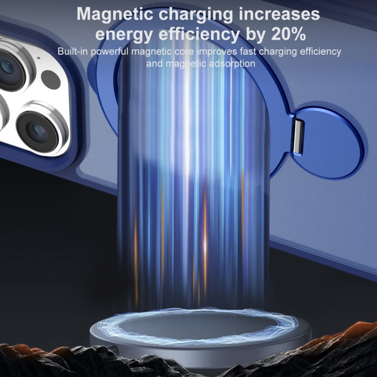 For iPhone 14 360 Degree Rotating MagSafe Magnetic Bracket Frosted Phone Case(Royal Blue) - iPhone 14 Cases by buy2fix | Online Shopping UK | buy2fix