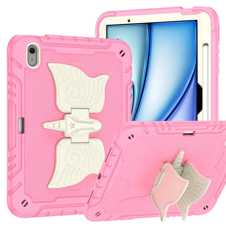 For iPad Air 11 2024 Kickstand PC Hybrid Silicone Tablet Case with Strap(Beige Pink) - iPad Air 11 2024 Cases by buy2fix | Online Shopping UK | buy2fix