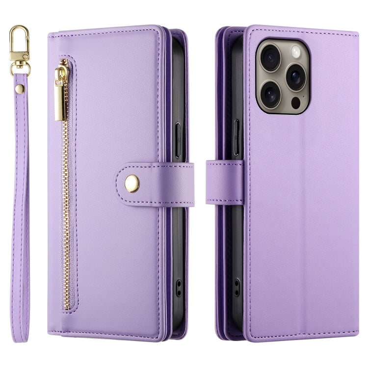 For iPhone 16 Pro Max Nine Card-slot Zipper Wallet Bag Leather Phone Case(Purple) - iPhone 16 Pro Max Cases by buy2fix | Online Shopping UK | buy2fix