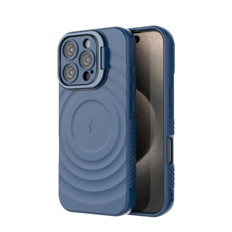 For iPhone 16 Pro Lens Frame Bracket Corrugated MagSafe Phone Case(Dark Blue) - iPhone 16 Pro Cases by buy2fix | Online Shopping UK | buy2fix