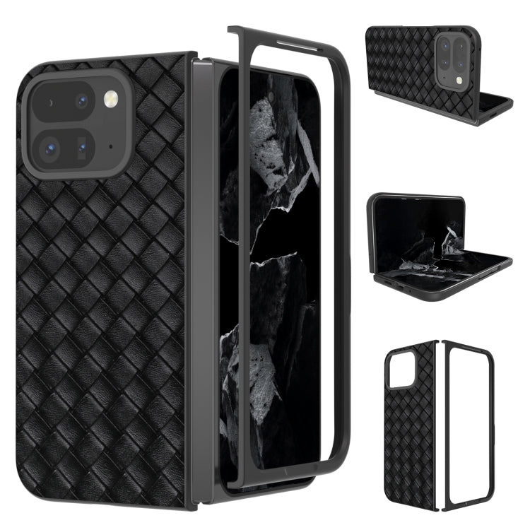 For Google Pixel 9 Pro Fold Black Frame Woven Texture PU Phone Case(Black) - Google Cases by buy2fix | Online Shopping UK | buy2fix